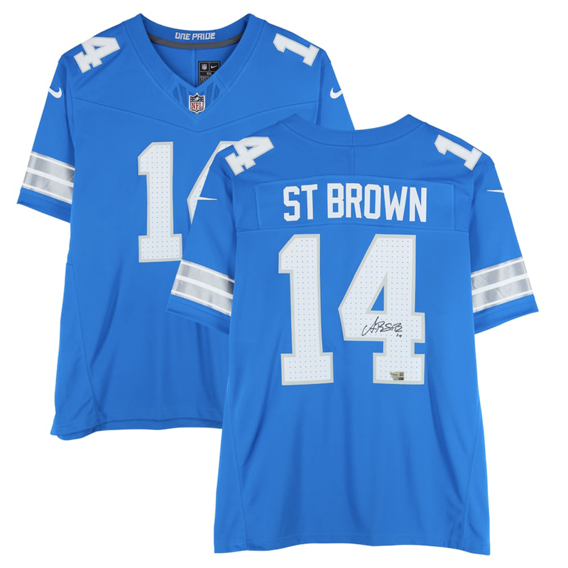 Amon-Ra St. Brown Autographed Lions Blue Nike F.U.S.E. Limited Jersey Fanatics