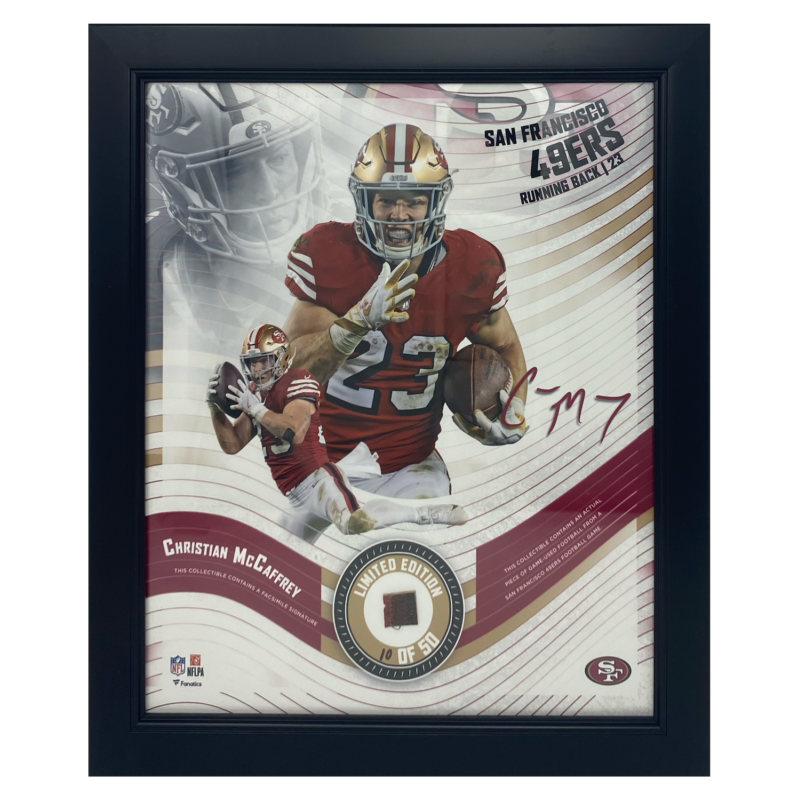Christian McCaffrey 49ers Framed 15" x 17" Game Used Football Collage LE 50