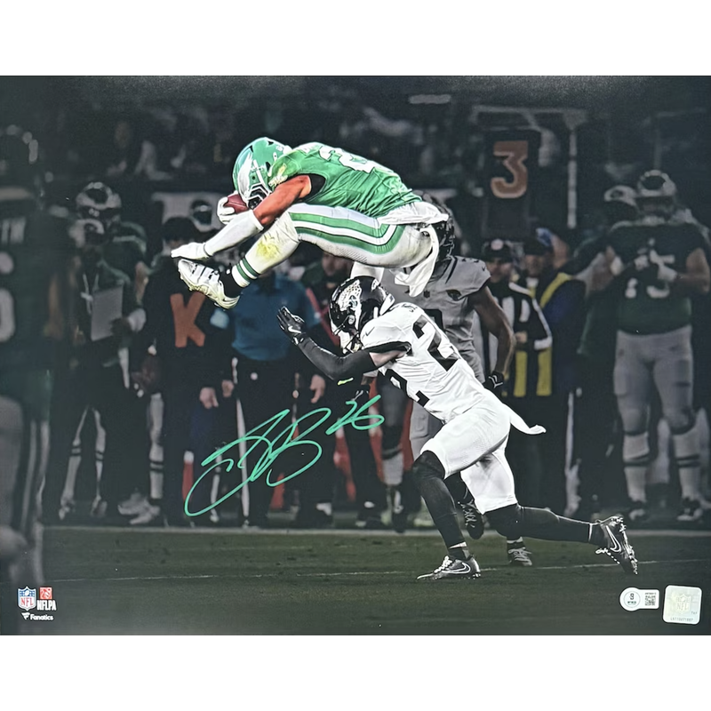 Saquon Barkley Autographed "Reverse Hurdle" 16" x 20" Spotlight Photo Beckett