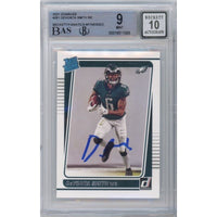 Devonta Smith Autographed Philadelphia Eagles 2021 Donruss Rated Rookie RC Card #261 Eagles BAS 9
