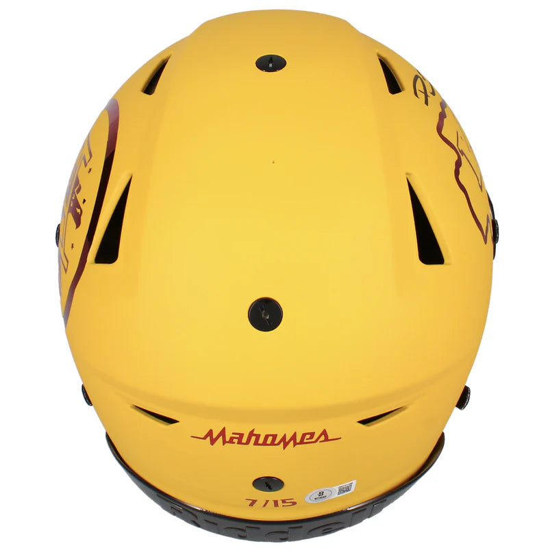 Patrick Mahomes Autographed Kansas City Chiefs Yellow Matte w/ Red Chrome Inlay Visor Speed Flex Authentic Helmet Becket LE 15