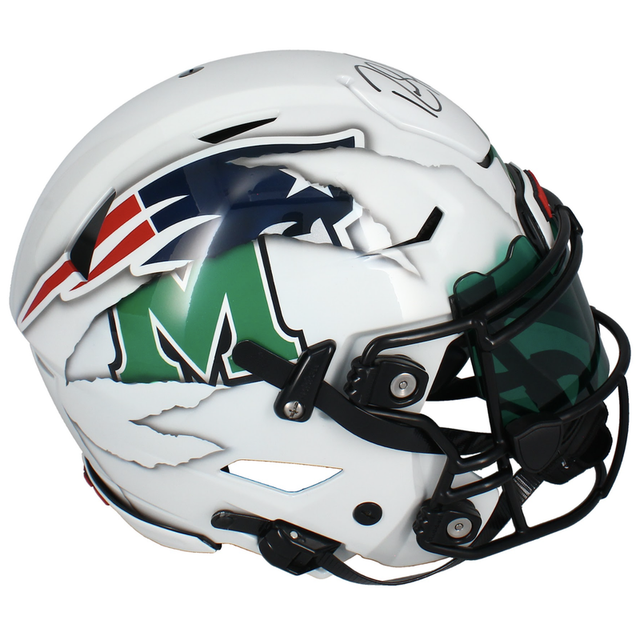 Randy Moss Autographed Patriots / Marshall Ripped Speedflex Helmet Beckett