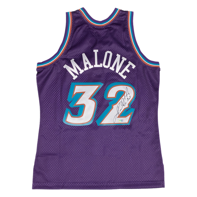 Karl Malone Autographed Utah Jazz M&N 1996 Purple Road Jersey Fanatics