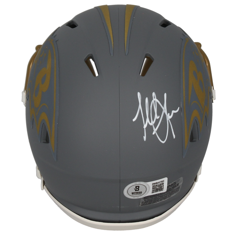 Terrell Suggs Autographed Baltimore Ravens 'Slate' Mini Speed Helmet Beckett