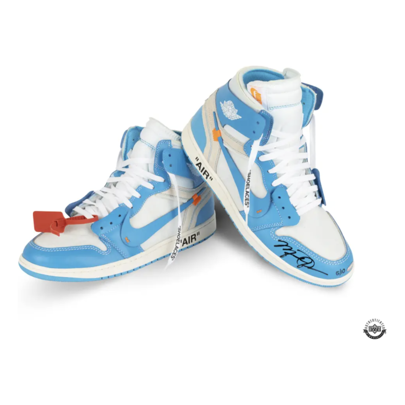 Michael Jordan Autographed Nike 1 Retro High Off-White 'UNC' Shoes UDA LE 10