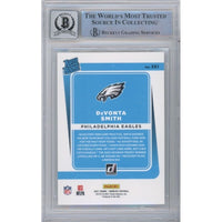 Devonta Smith Autographed Philadelphia Eagles 2021 Donruss Rated Rookie RC Card #261 Eagles BAS 9