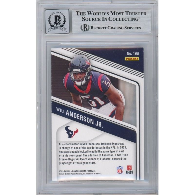 Will Anderson Jr. Autographed Houston Texans 2023 Donruss Elite RC Card #196 Texans Beckett 10