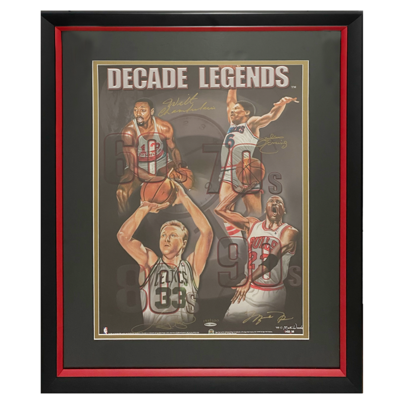 Jordan, Chamberlain, Bird and Erving Autographed Decade of Legends Photo UDA LE