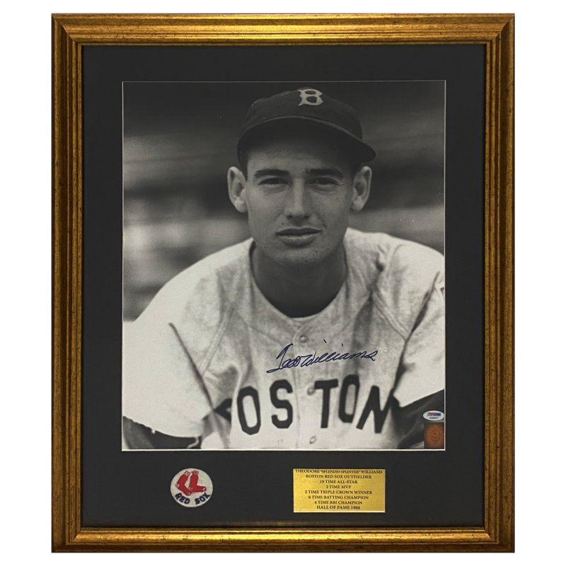 Ted Williams Autographed Boston Red Sox Framed 16" x 20" Photograph PSA/DNA