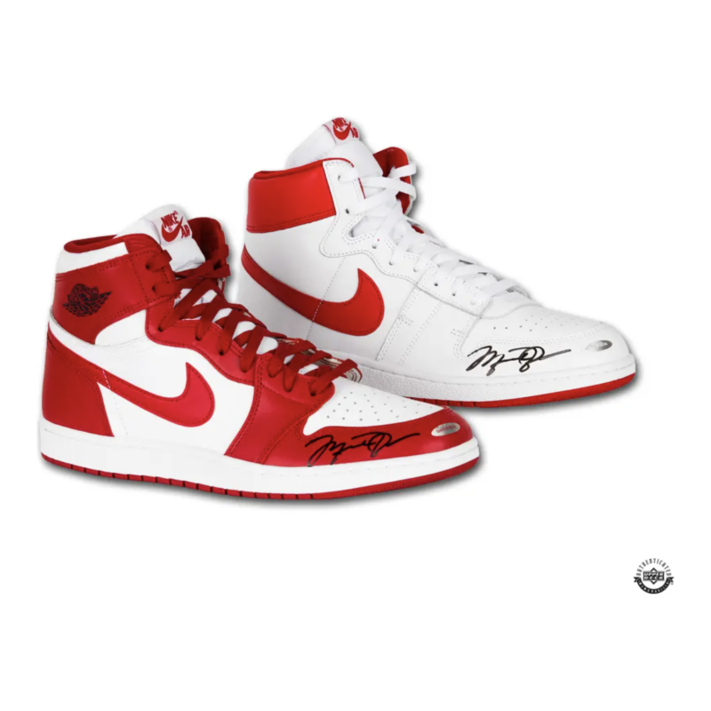 Michael Jordan Autographed Nike 1 Retro 1985 & Air Ship New Beginnings Shoes UDA
