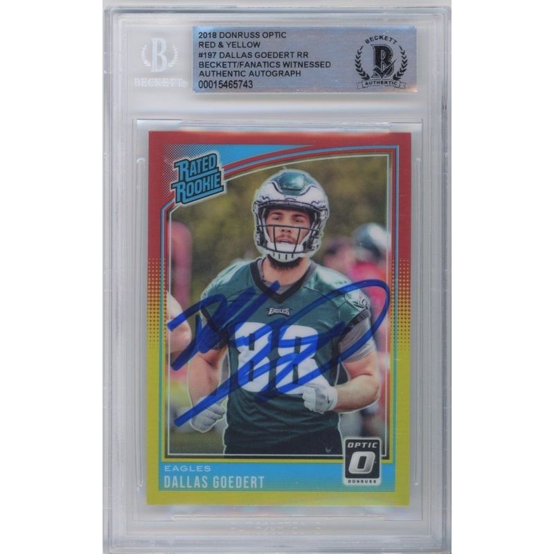 Dallas Goedert Autographed Philadelphia Eagles 2018 Donruss Optic R&Y RC Card #197 Eagles BAS