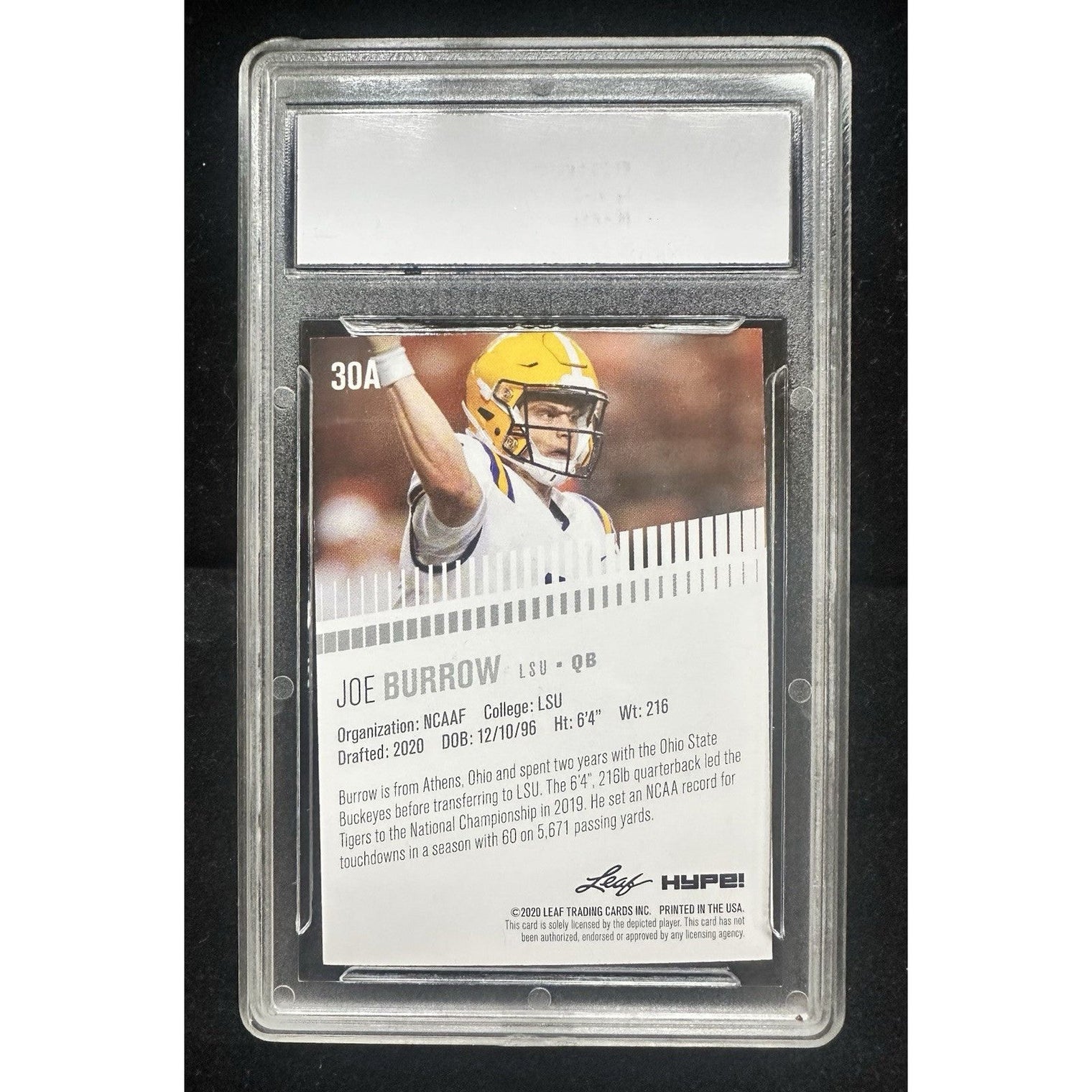 Joe Burrow LSU 2020 Leaf HYPE! #30A Only 5000 Made Rookie Card PGI 10