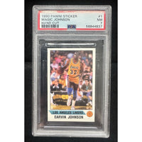 Magic Johnson 1990 Panini Sticker Hand Cut #1 PSA 7 Los Angeles Lakers