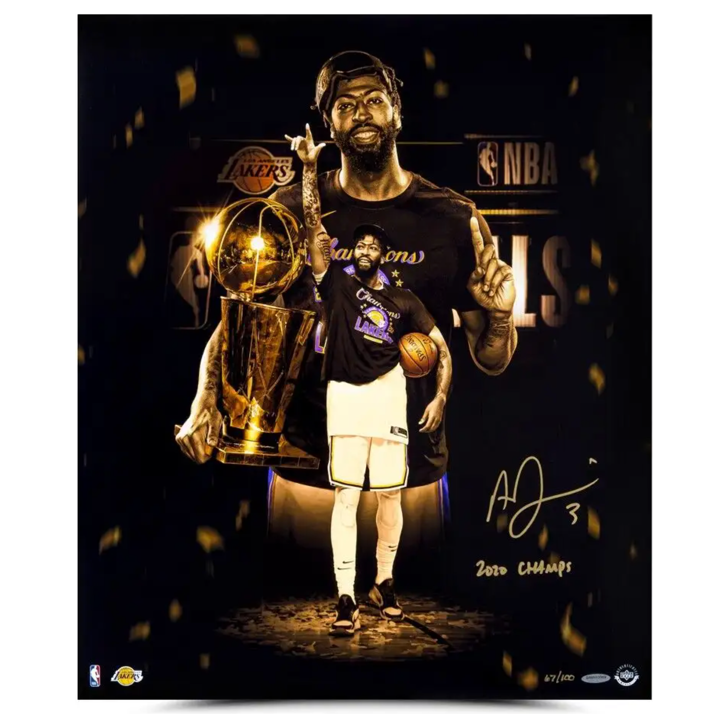 Anthony Davis Autographed Lakers "2020 Champs" 20" x 24" Photograph UDA LE 100