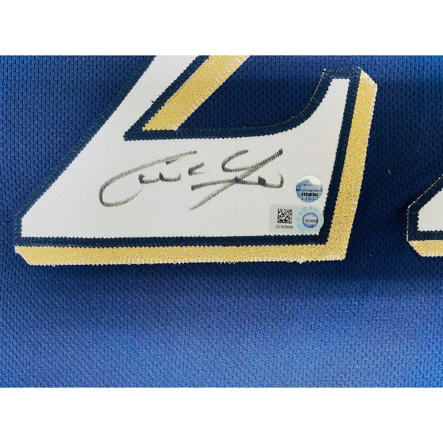 CHRISTIAN YELICH Autographed '2018 Stat' Authentic Blue Milwaukee Brewers Jersey STEINER