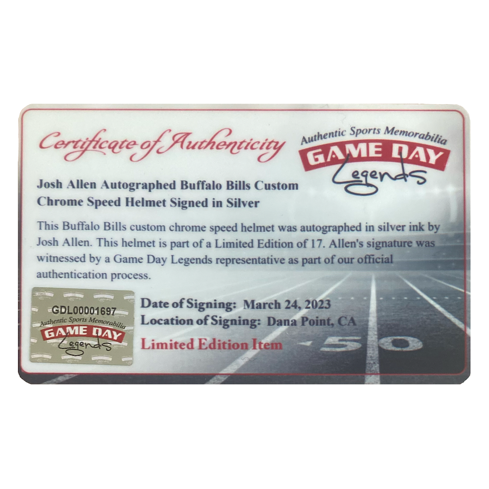 Josh Allen Autographed Bills Chromed Speed Authentic Helmet Beckett GDL LE 17/17