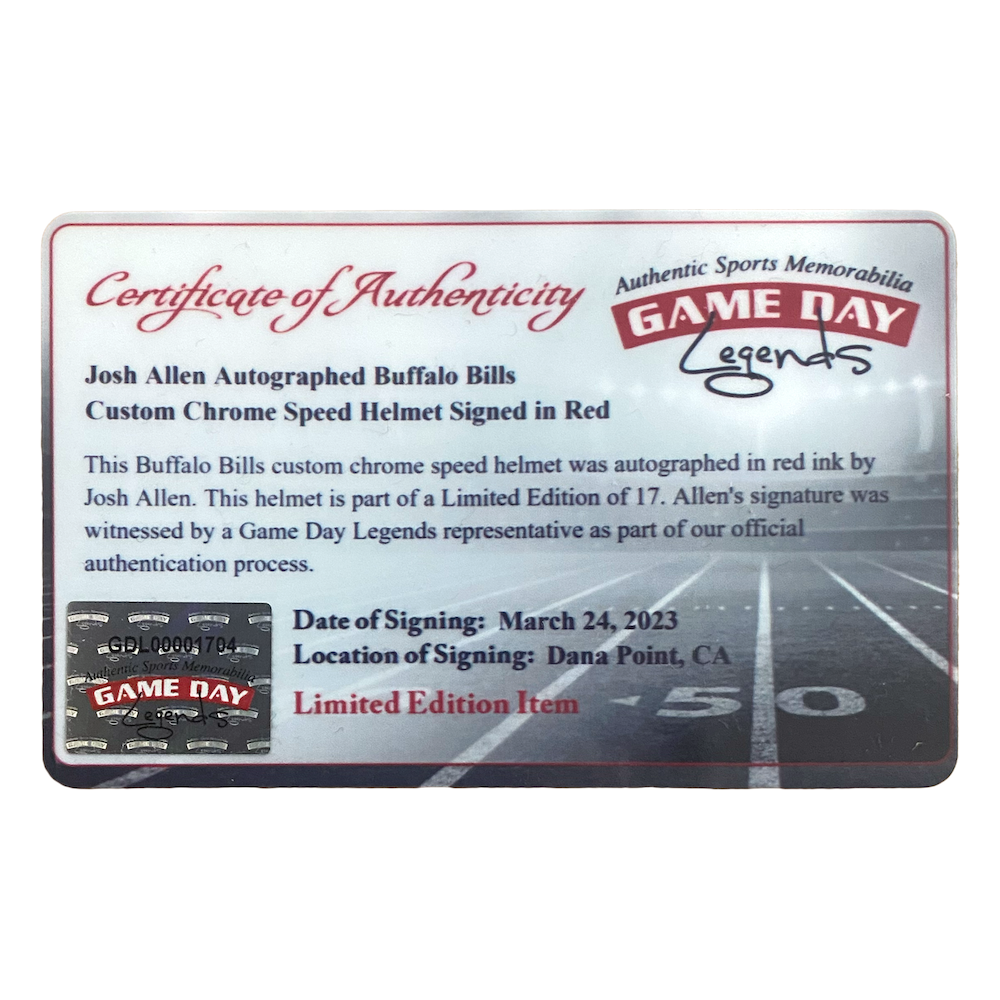 Josh Allen Autographed Chromed Bills Speed Authentic Helmet Beckett GDL LE 17/17