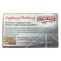 Justin Herbert Autographed Los Angeles Chargers Chromed Authentic Speed Helmet Beckett & GDL LE 1/10