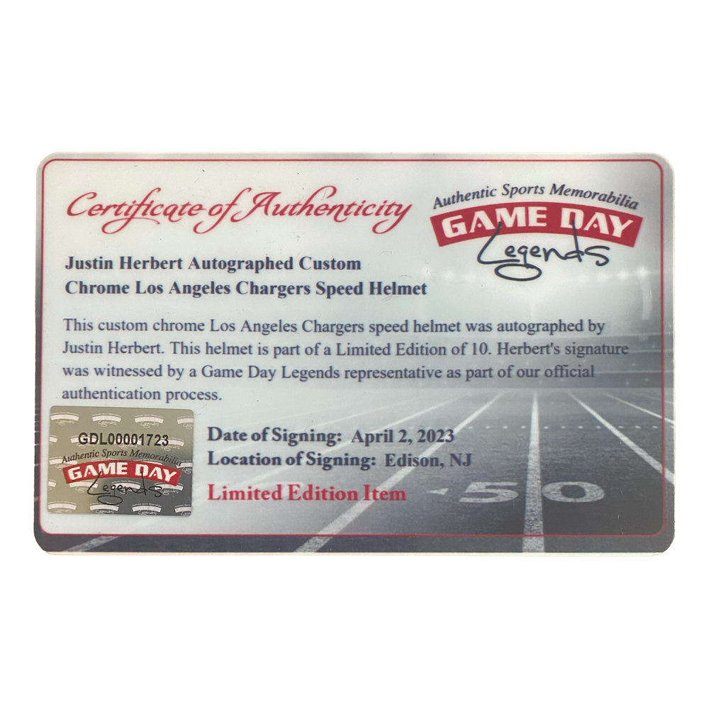 Justin Herbert Autographed Los Angeles Chargers Chromed Authentic Speed Helmet Beckett & GDL LE 10/10