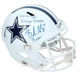 Brandon Aubrey Autographed/Triple Inscribed Dallas Cowboys White 2022 Alternate Speed Full Size Helmet Beckett LE 1/17