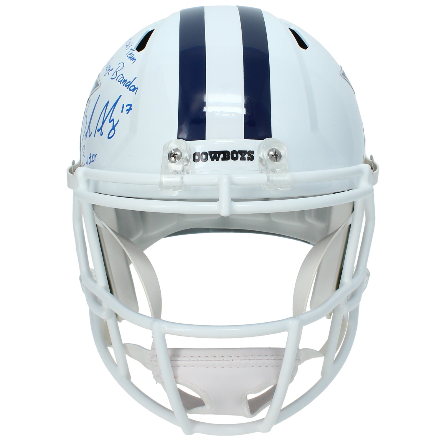 Brandon Aubrey Autographed/Triple Inscribed Dallas Cowboys White 2022 Alternate Speed Full Size Helmet Beckett LE 17/17
