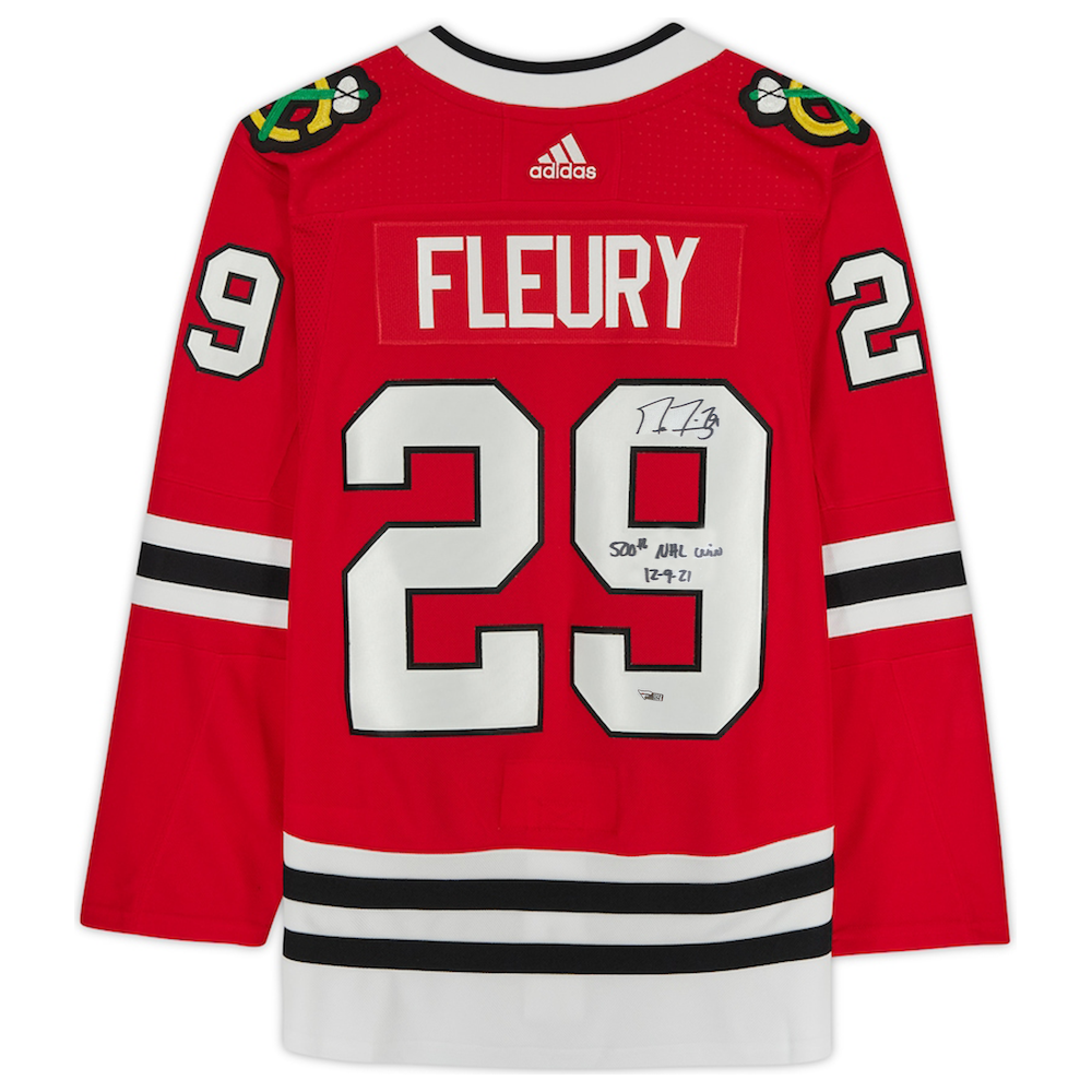 MARC-ANDRE FLEURY Autographed 500th NHL Win Chicago Blackhawks Authentic Jersey FANATICS
