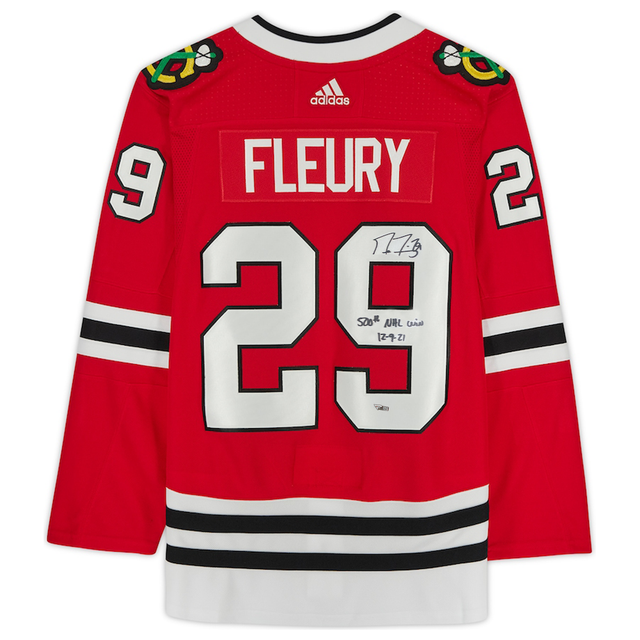 MARC-ANDRE FLEURY Autographed 500th NHL Win Chicago Blackhawks Authentic Jersey FANATICS