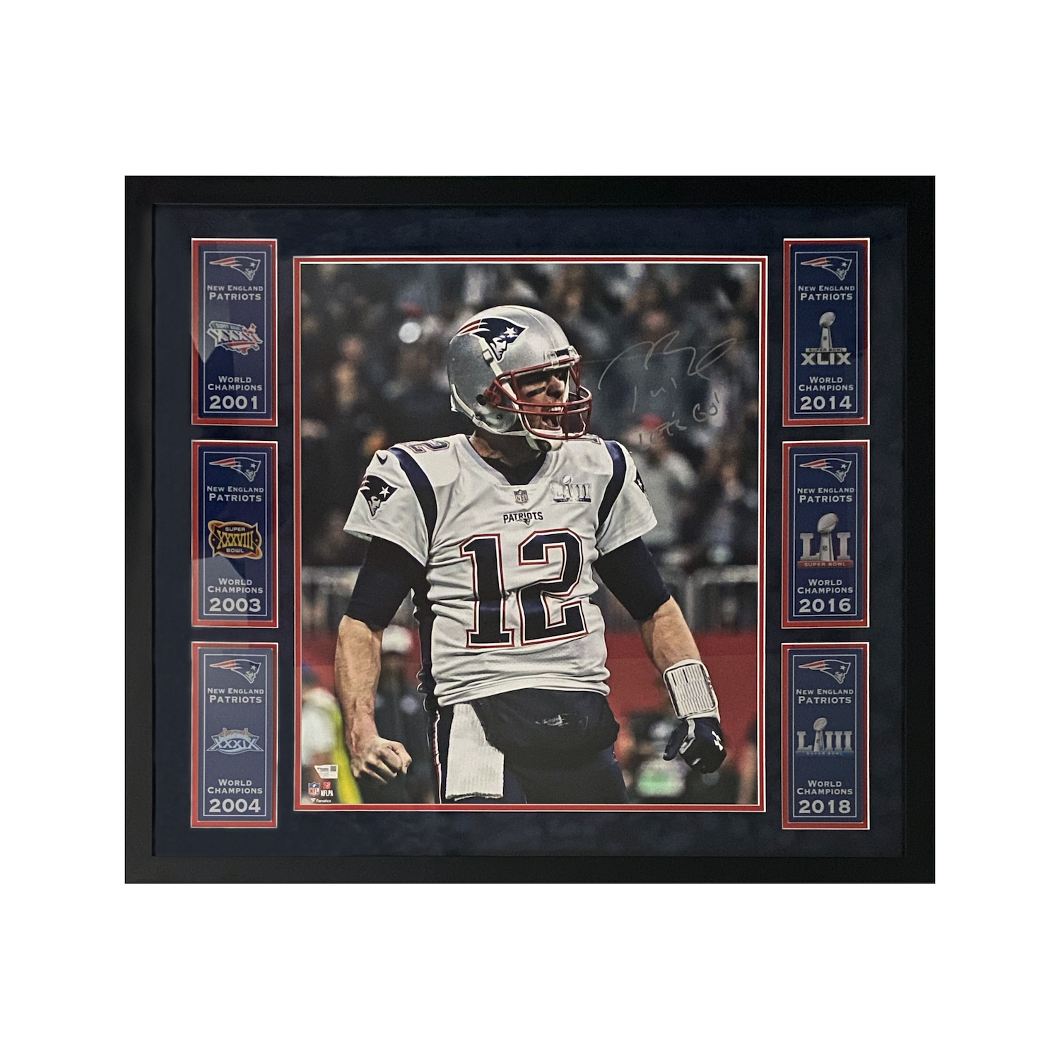 Tom Brady Autographed "Let's Go!" 20" x 24" SB Plaque 34" x 31" Framed Photo Fanatics