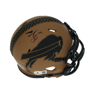James Cook Autographed Buffalo Bills 2023 Salute to Service Speed Mini Helmet Beckett