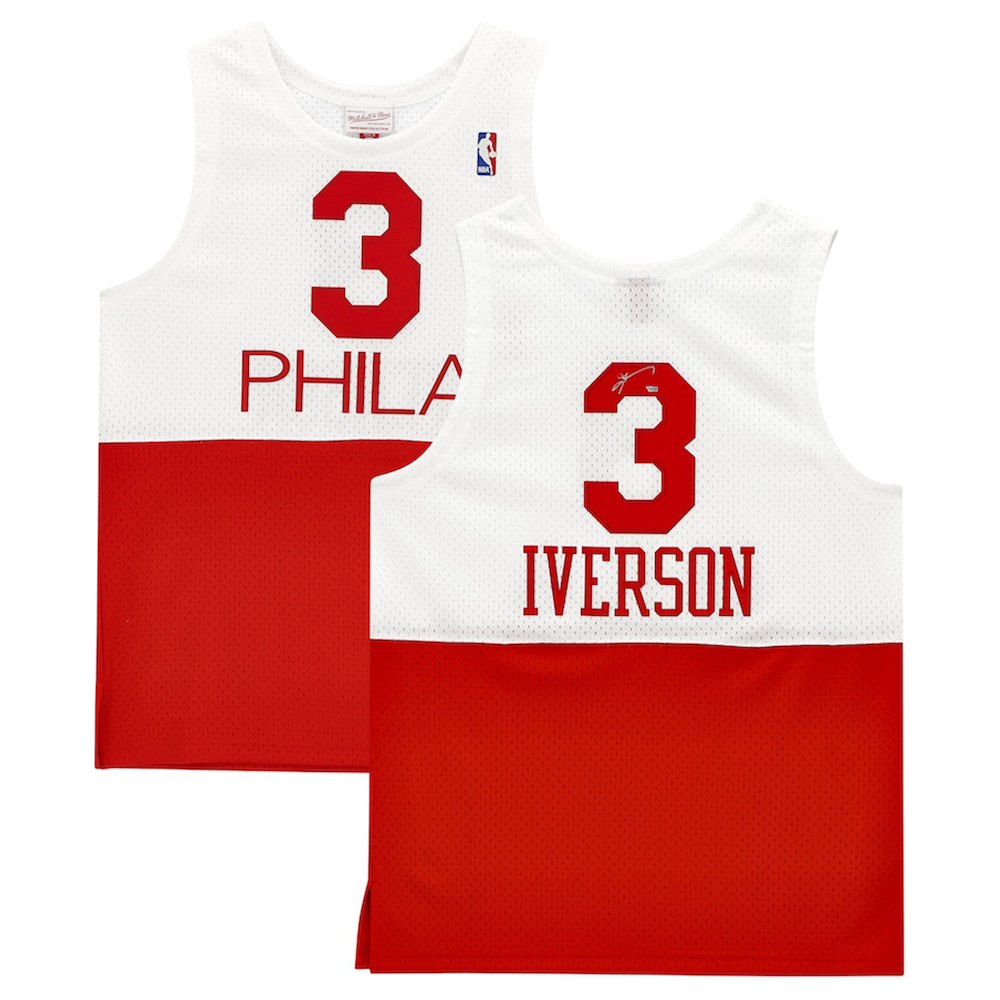ALLEN IVERSON Autographed Philadelphia 76ers White / Red Jersey FANATICS