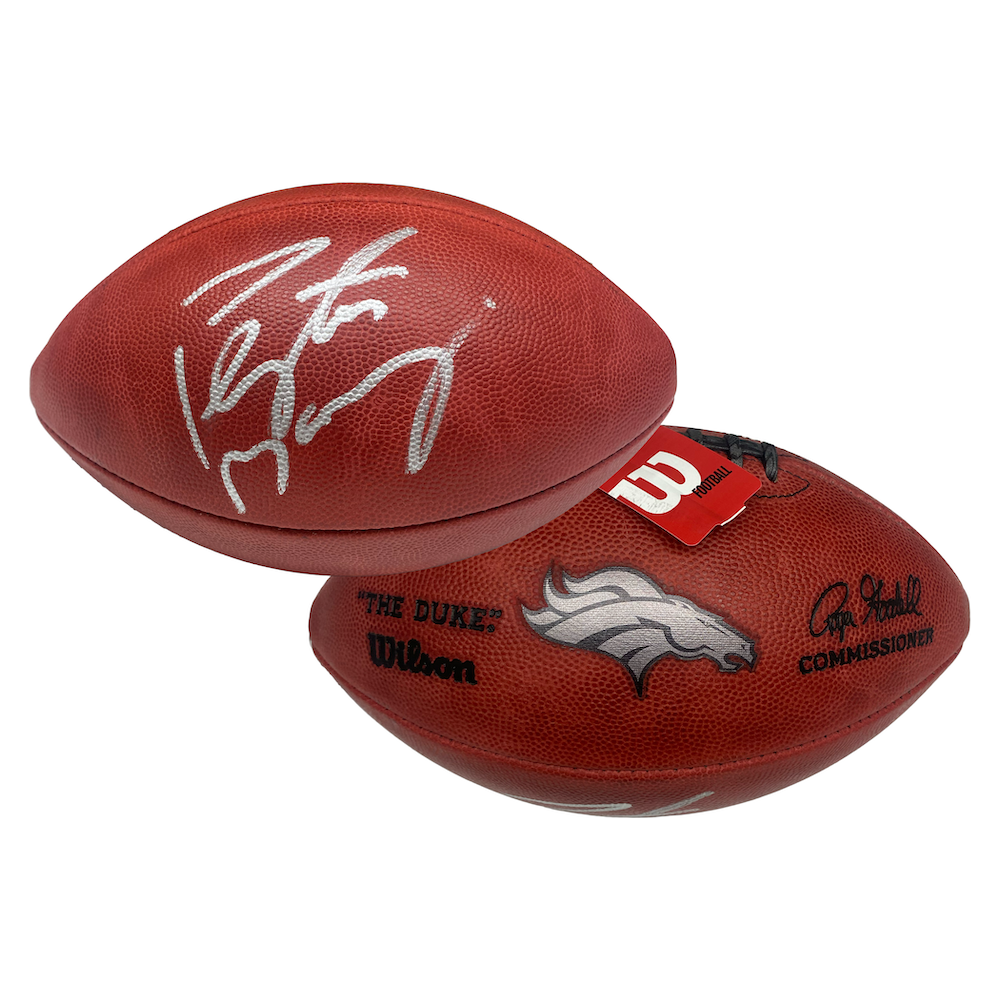 PEYTON MANNING Autographed Duke Metallic Broncos Logo Football FANATICS