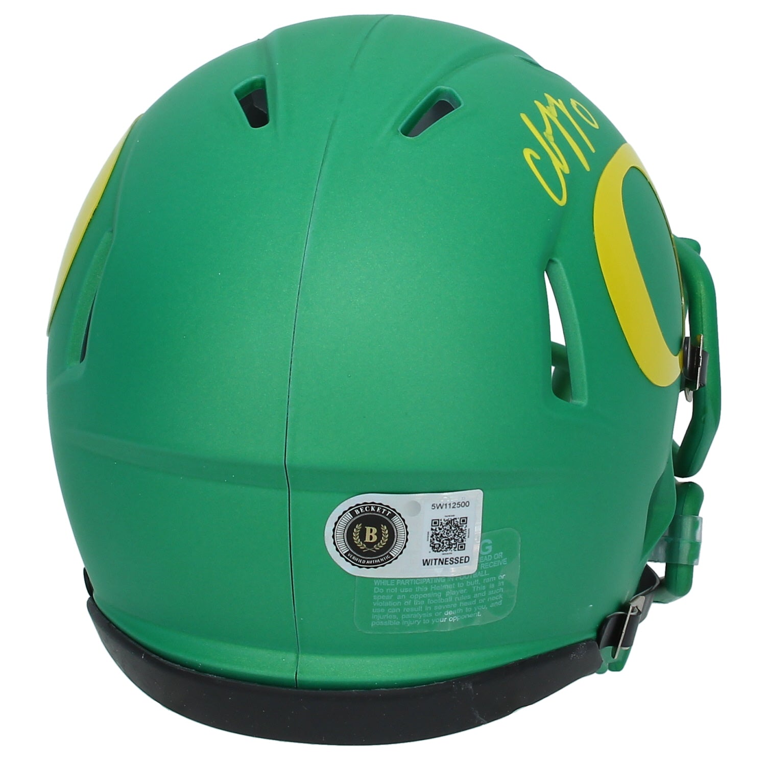 Christian Gonzalez Autographed Oregon Ducks Apple Green Speed Mini Helmet Beckett