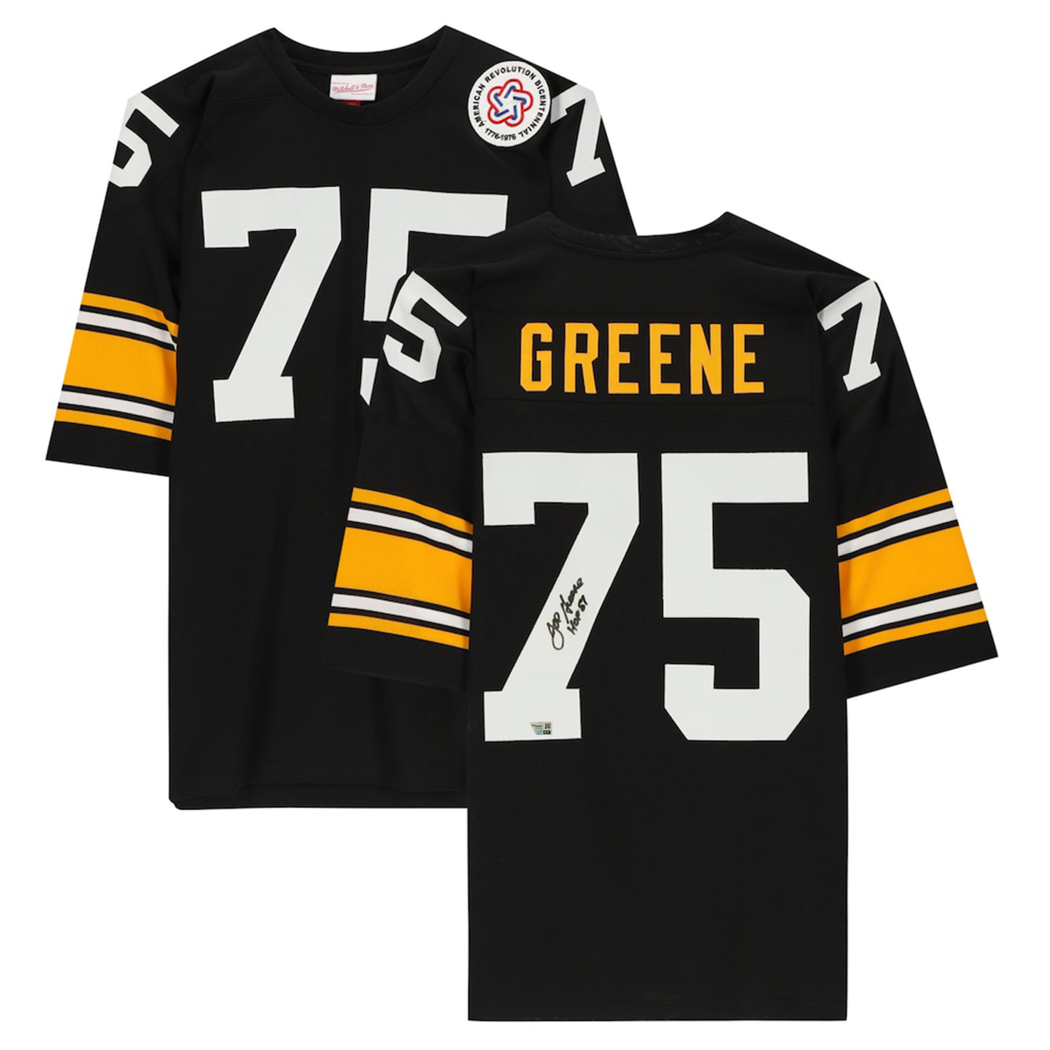 Joe Greene Autographed/Inscribed "HOF 87" Pittsburgh Steelers Mitchell & Ness Black Authentic Jersey Fanatics