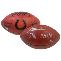 JONATHAN TAYLOR Autographed "5 TD's" Duke Metallic Colts Football FANATICS LE 28