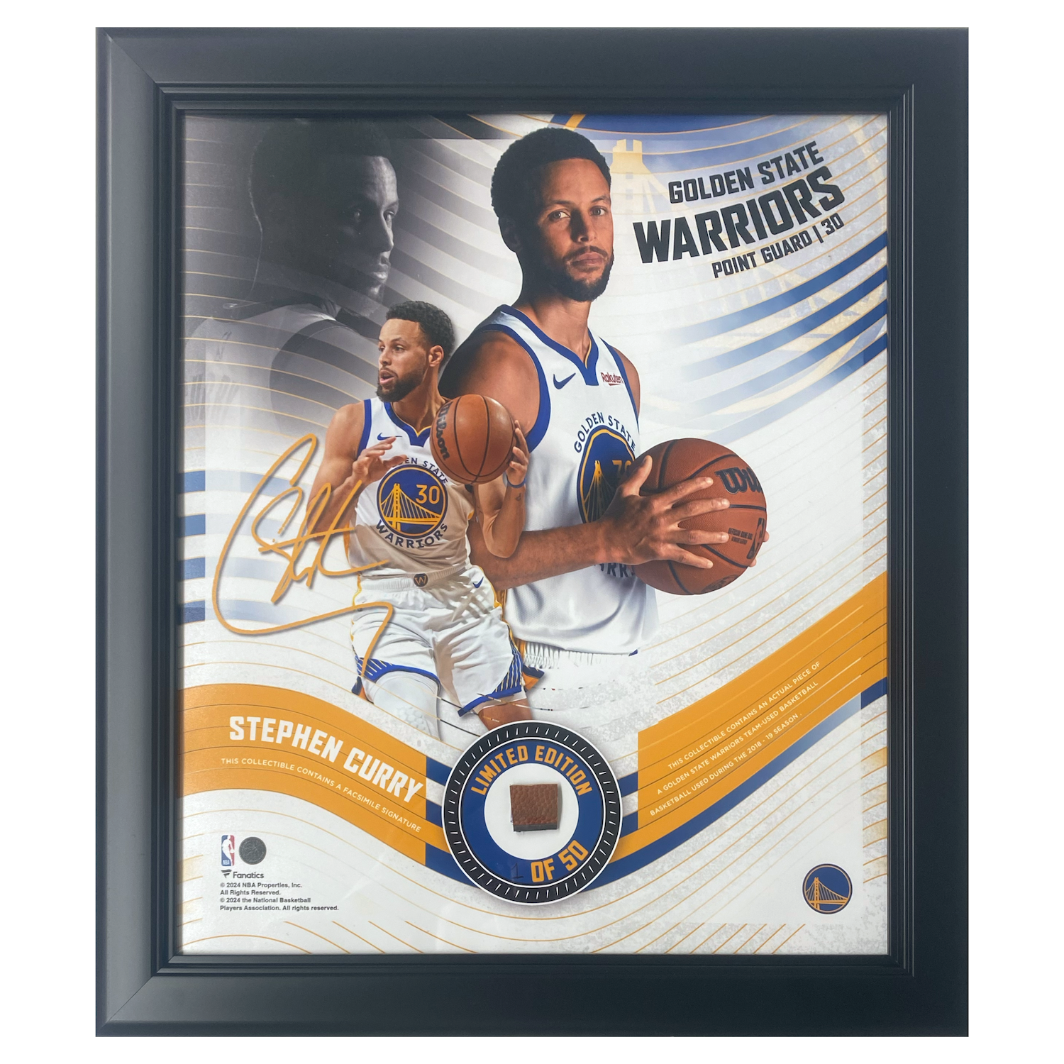 Stephen Curry Framed Warriors 15" x 17" Game Used Basketball Collage LE 1/50