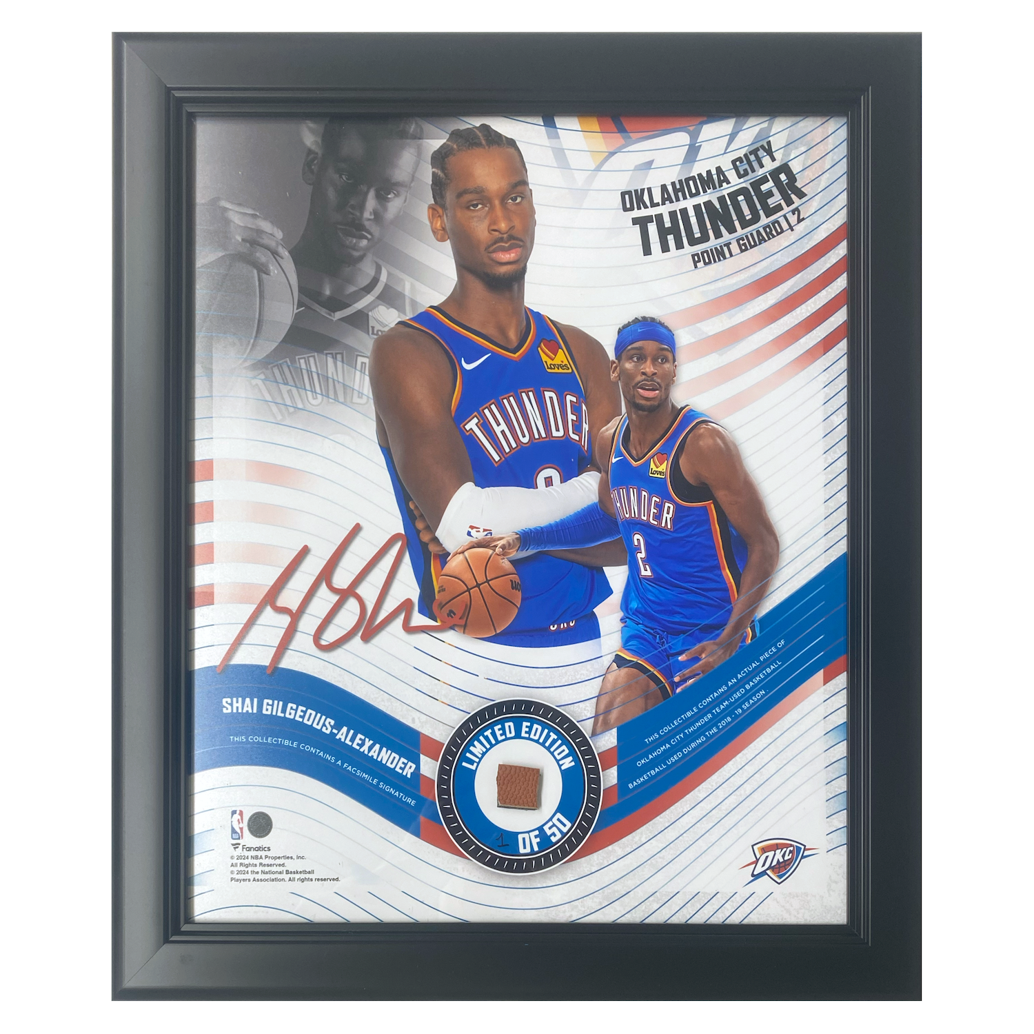 Shai Gilgeous-Alexander Oklahoma City Thunder Framed 15" x 17" Game Used Basketball Collage LE 1/50
