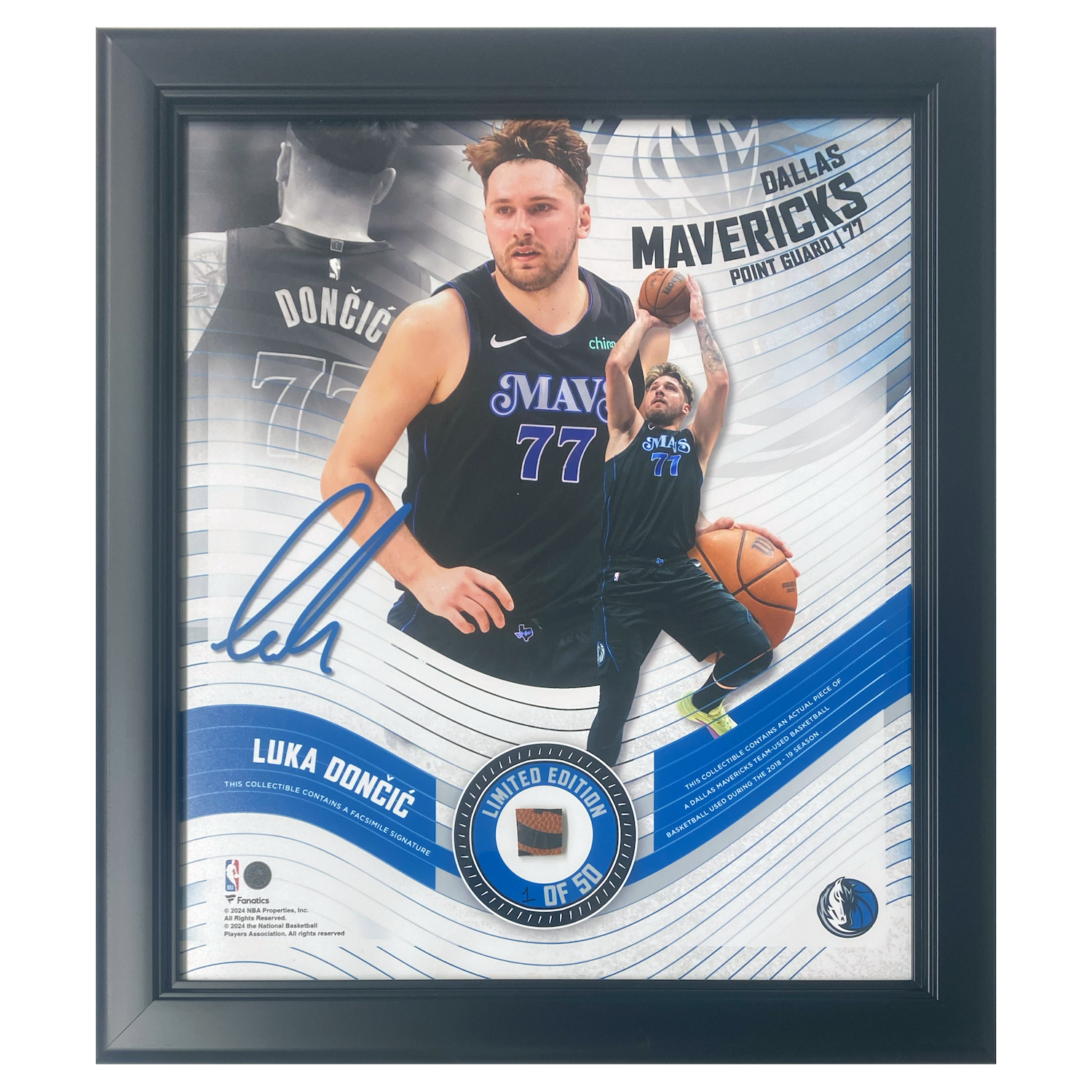 Luka Doncic Mavericks Framed 15" x 17" Game Used Basketball Collage LE 1/50