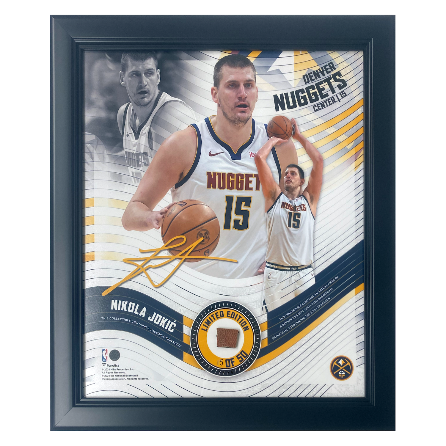 Nikola Jokic Framed Nuggets 15" x 17" Game Used Basketball Collage LE 15/50