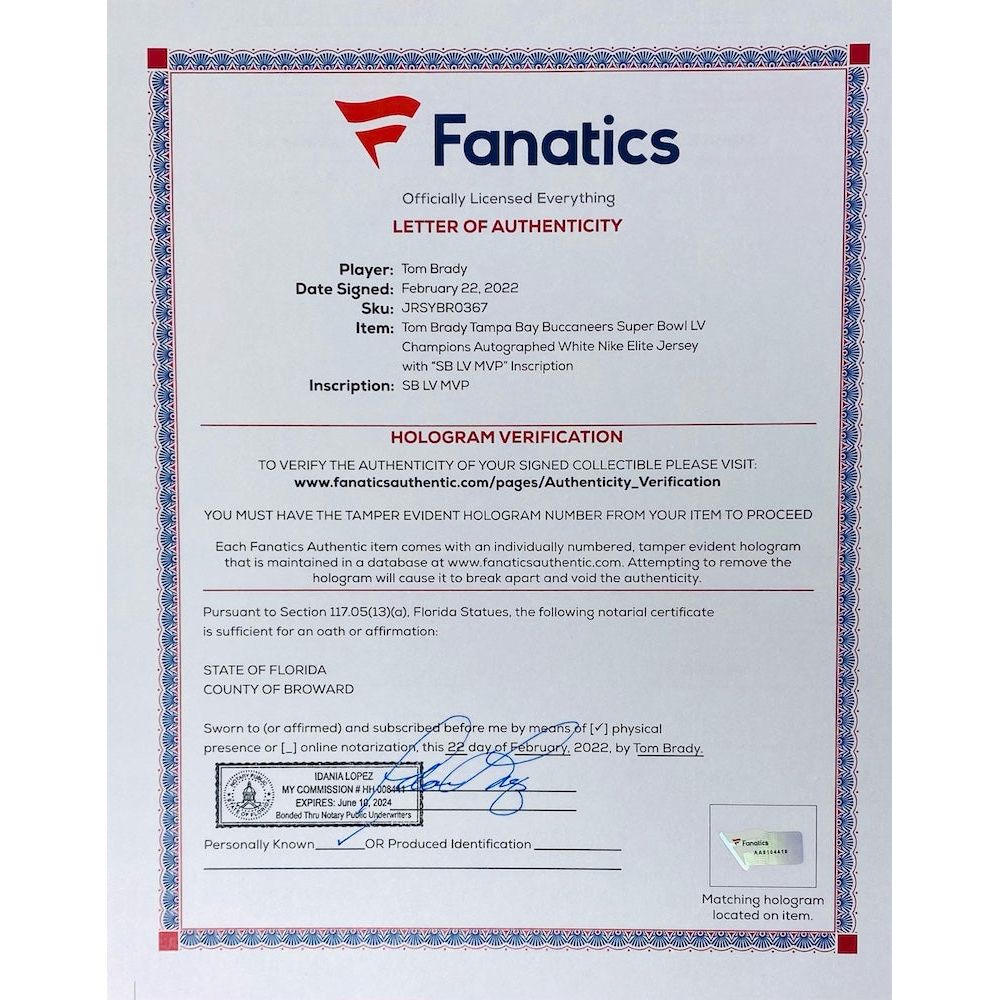 TOM BRADY Autographed "SB LV MVP" White Buccaneers Nike Elite Jersey FANATICS