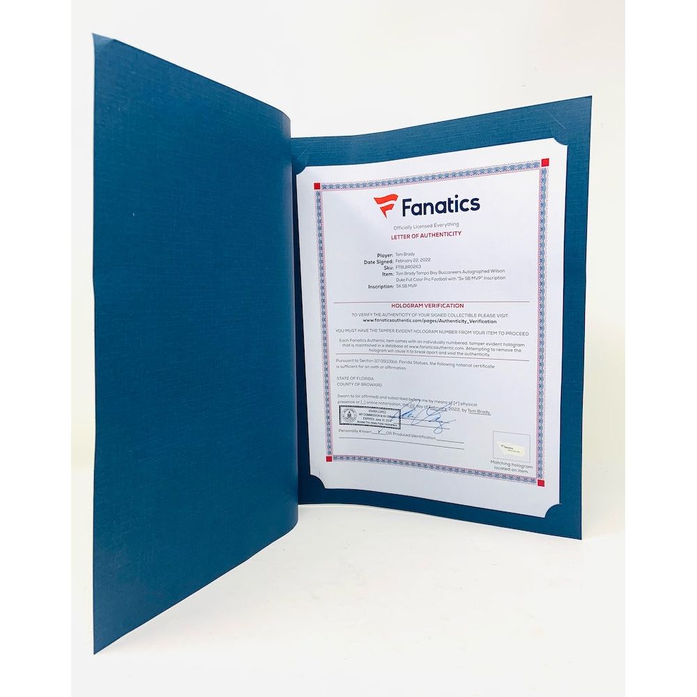 TOM BRADY Autographed "5x SB MVP" Authentic Official NFL Duke Football FANATICS