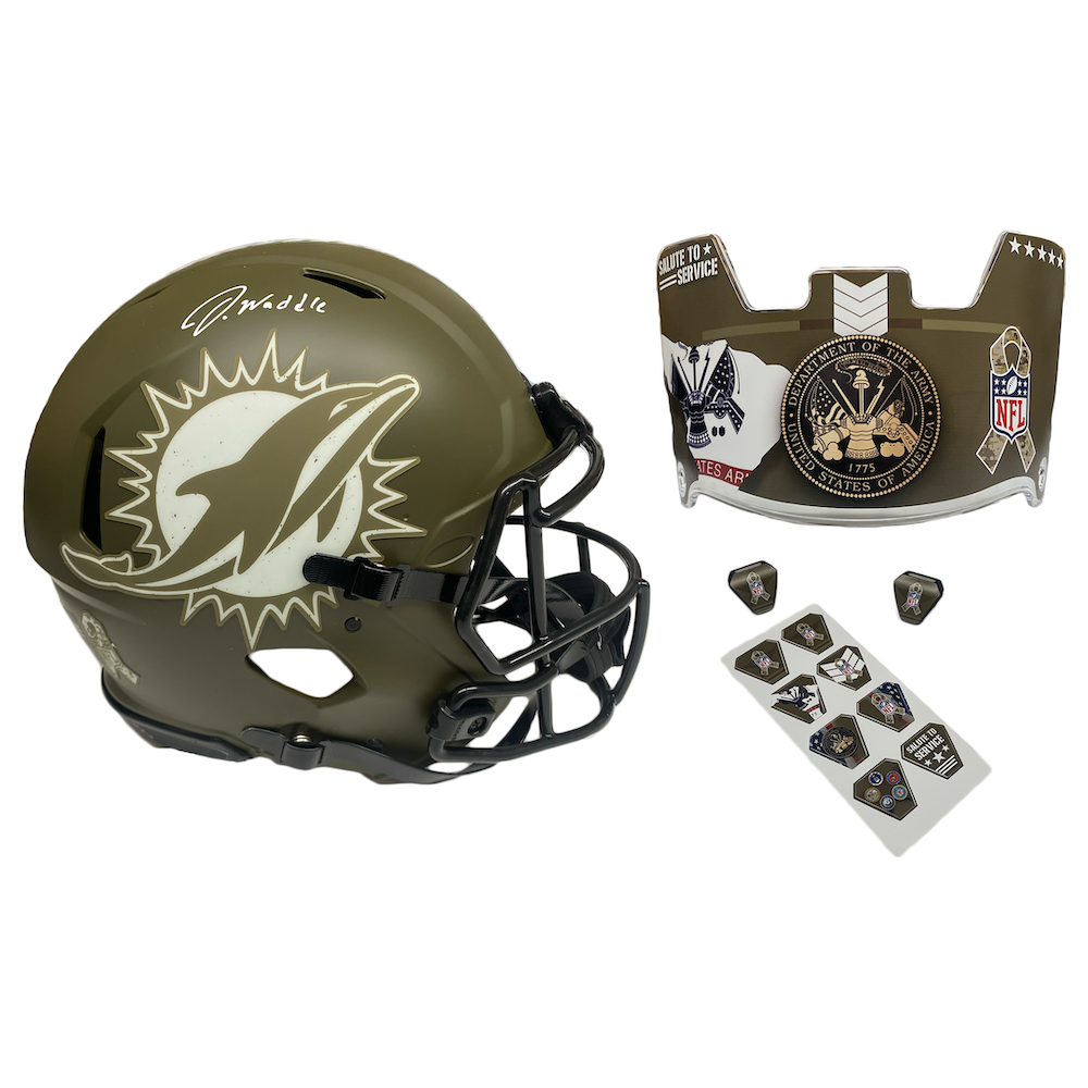 JAYLEN WADDLE Autographed Miami Dolphins Salute To Service - Army Authentic Helmet FANATICS