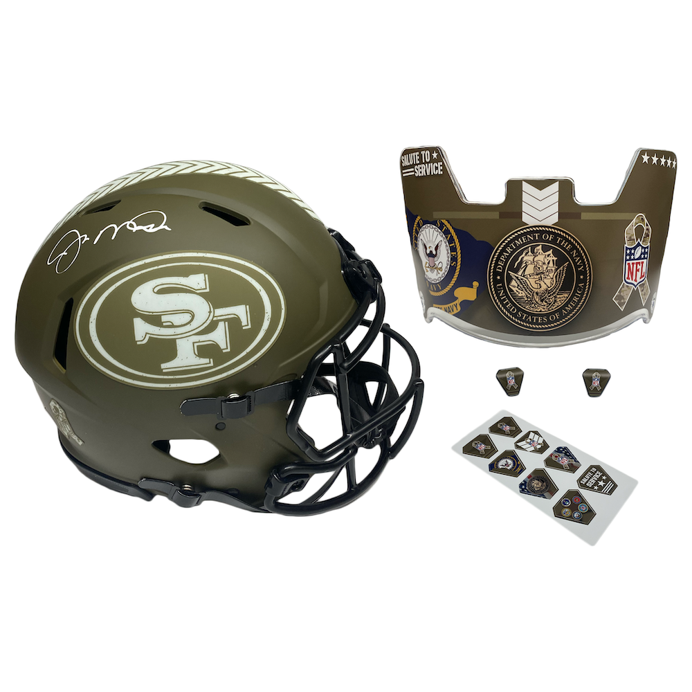 JOE MONTANA Autographed 49ers Salute To Service Navy Authentic Helmet FANATICS