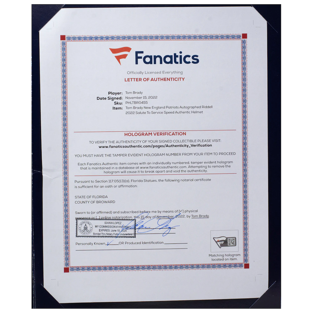 TOM BRADY Autographed Patriots Salute to Service Speed Authentic Helmet FANATICS