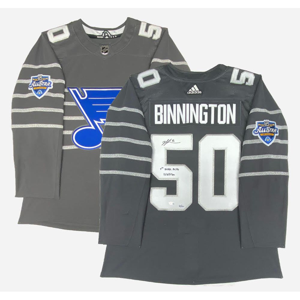 JORDAN BINNINGTON Autographed and Inscribed "1st NHL ASG" St. Louis Blues Authentic Adidas Jersey FANATICS LE