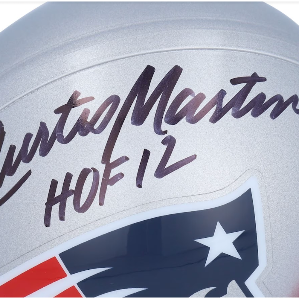 CURTIS MARTIN Autographed "HOF 12" New England Patriots Mini Helmet FANATICS