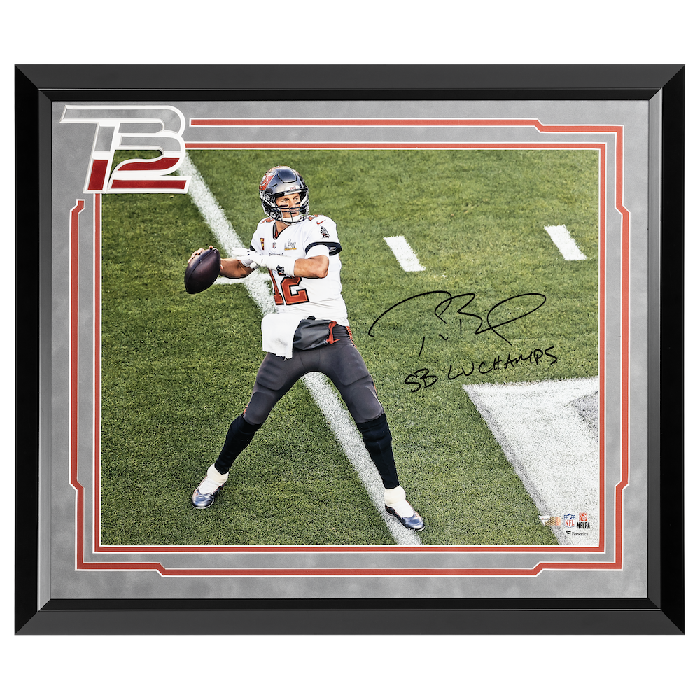 TOM BRADY Signed "SB LV Champs" Framed SB Action 16" x 20" Photograph FANATICS