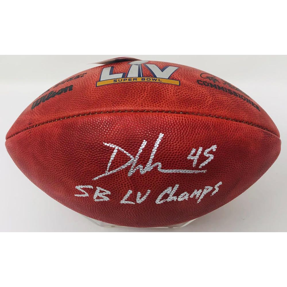 DEVIN WHITE Autographed/Inscribed "SB LV Champs" SB LV Logo Football FANATICS