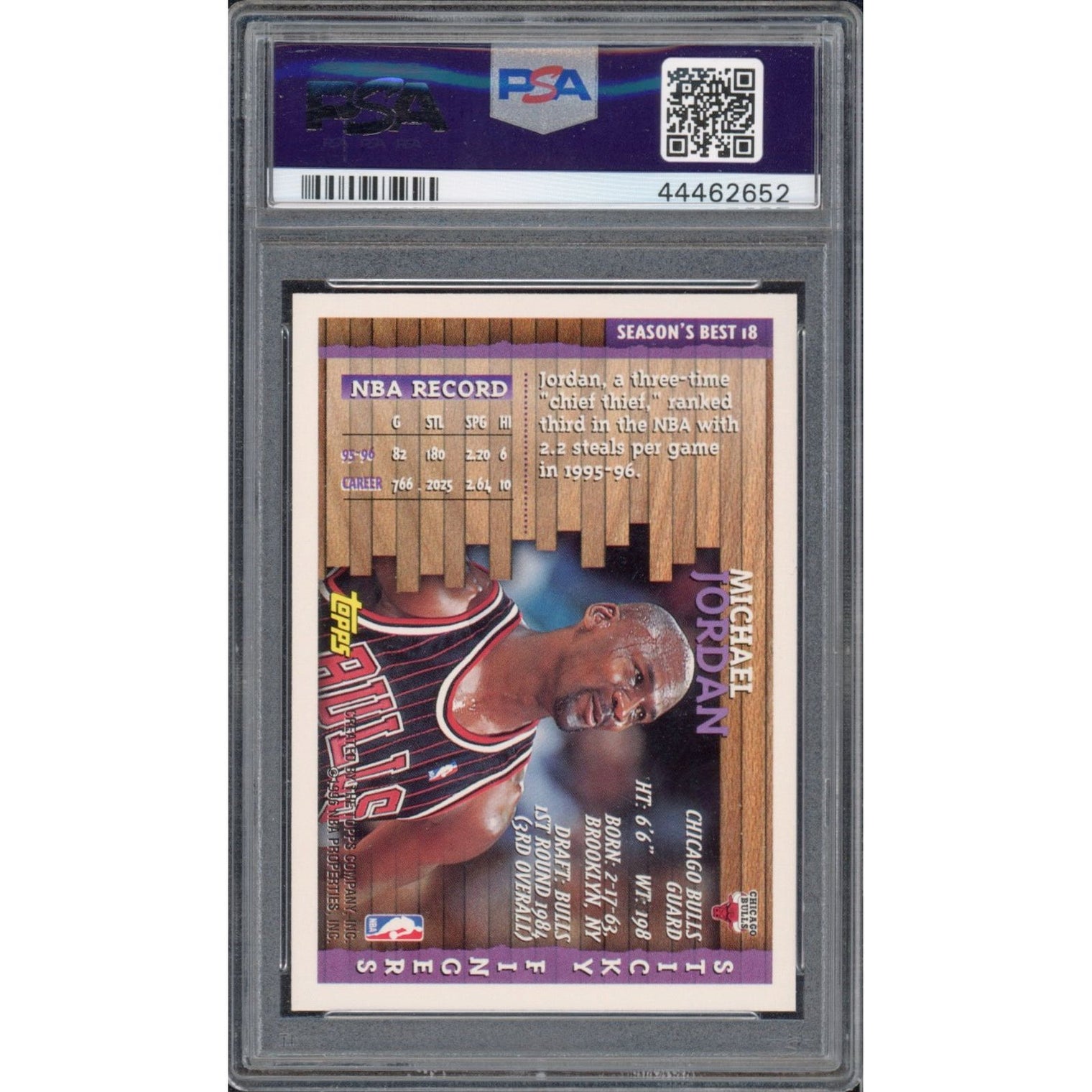 MICHAEL JORDAN Bulls 1996 TOPPS Seasons Finest #18 Card PSA Ex Mint 6