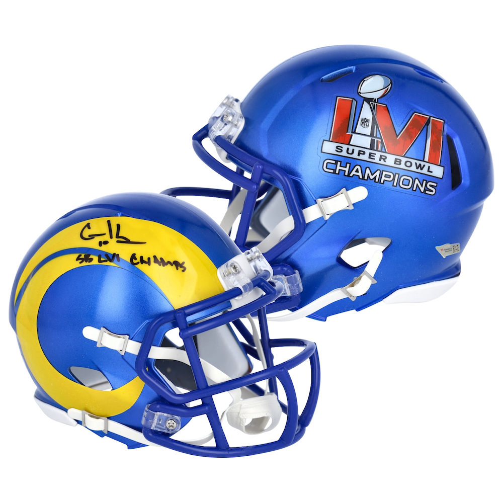 COOPER KUPP Autographed "SB LVI Champs" Rams Mini Helmet FANATICS