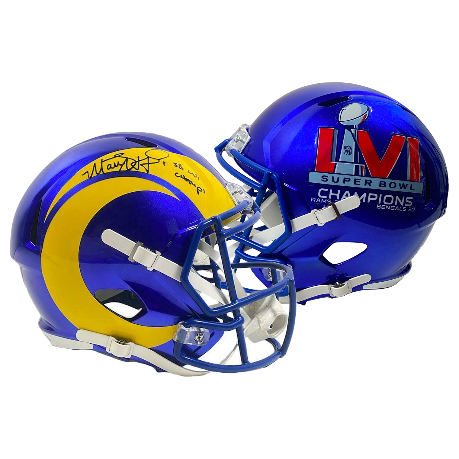 MATTHEW STAFFORD Autographed "SB LVI Champs" Rams Full Size Helmet FANATICS